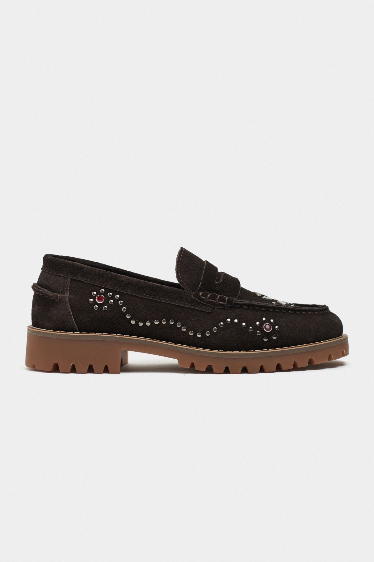 Clara Bitter Kahve Süet Taş Detaylı Loafer - Görsel 1
