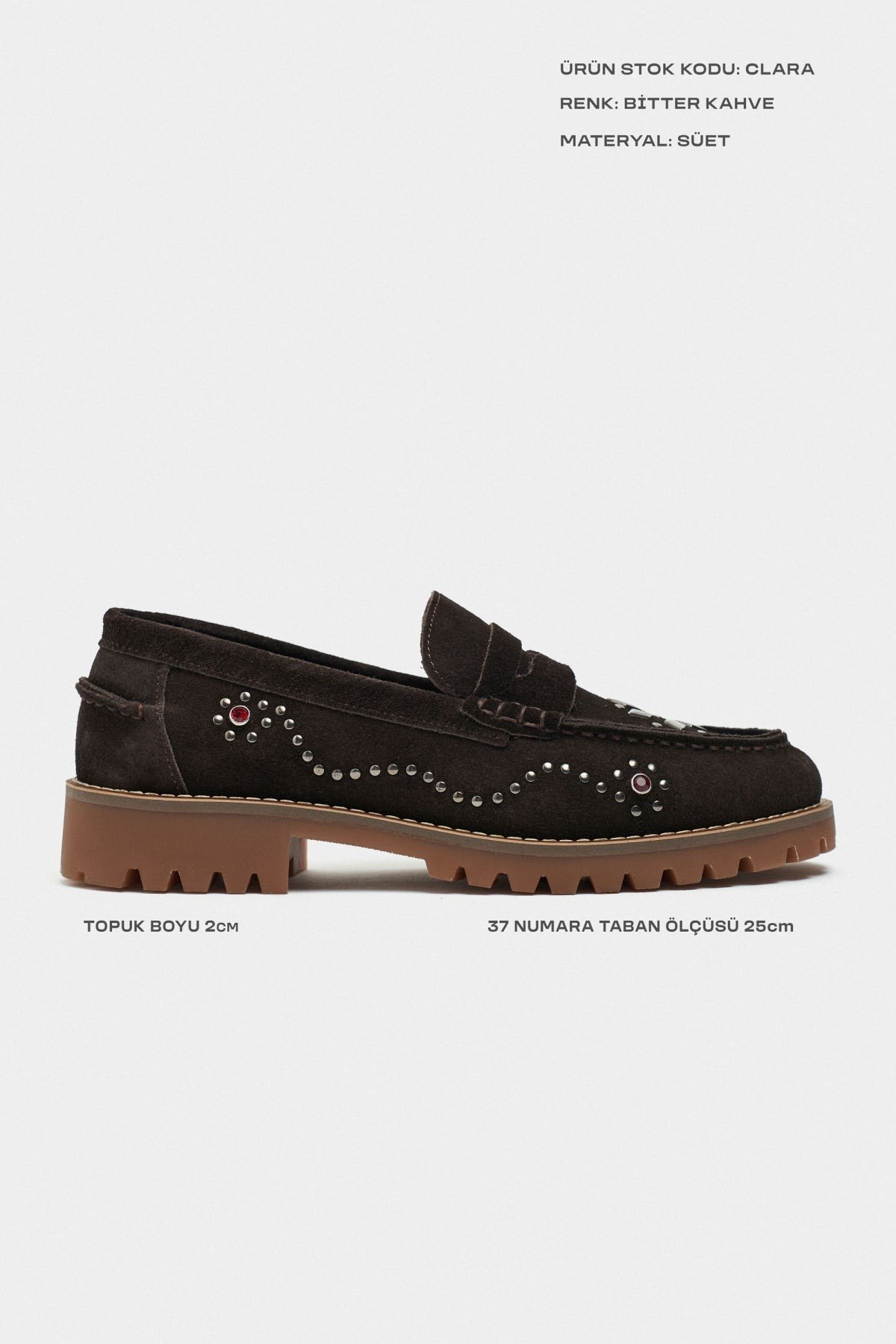 Clara Bitter Kahve Süet Taş Detaylı Loafer - Görsel 2